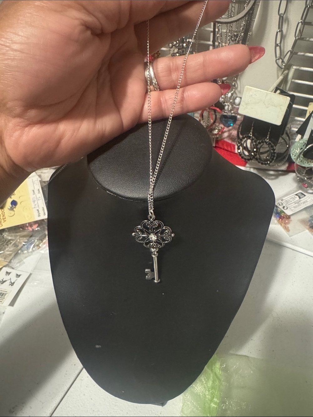 Silver Key Pendant Necklace - Elegant Women’s Jewelry long necklace